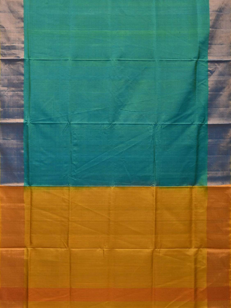 Turquoise and Yellow Uppada Silk Handloom Plain Saree with Contrast Pallu Design u1799