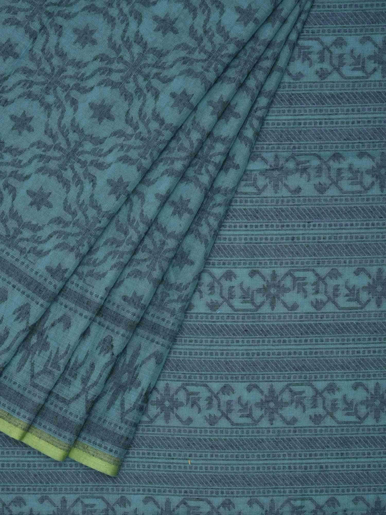 Turquoise Banaras Cotton Handloom Saree with All Over Grill Design b0271