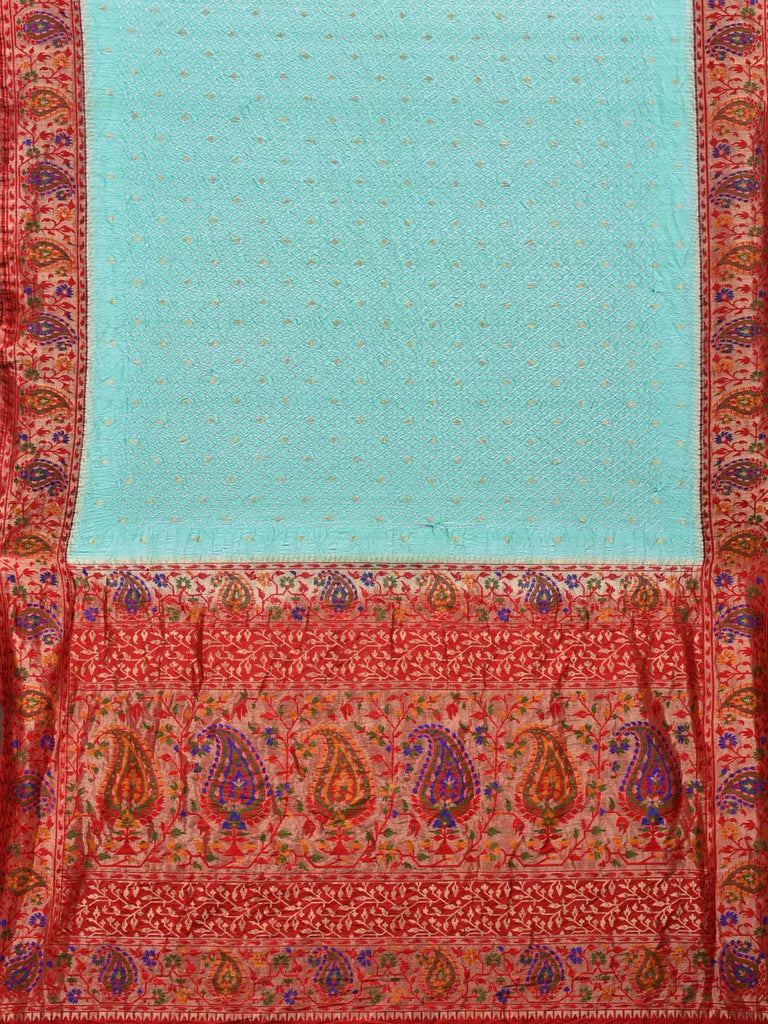 Turquoise Bandhani Banaras Silk Handloom Saree with Mango Border Design bn0272