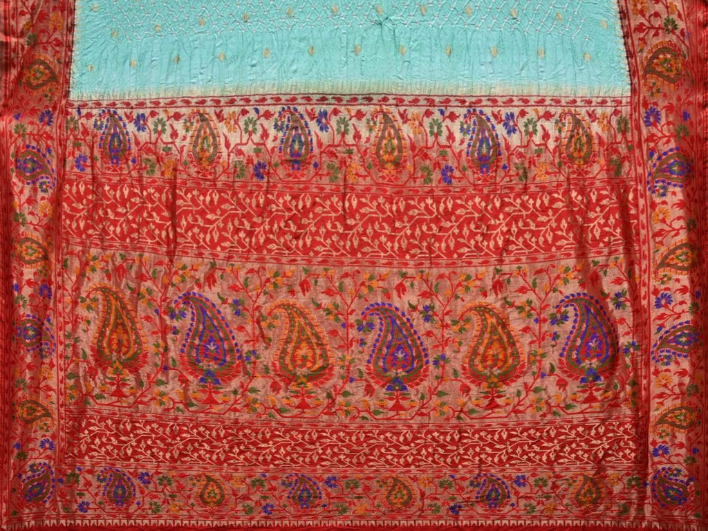 Turquoise Bandhani Banaras Silk Handloom Saree with Mango Border Design bn0272