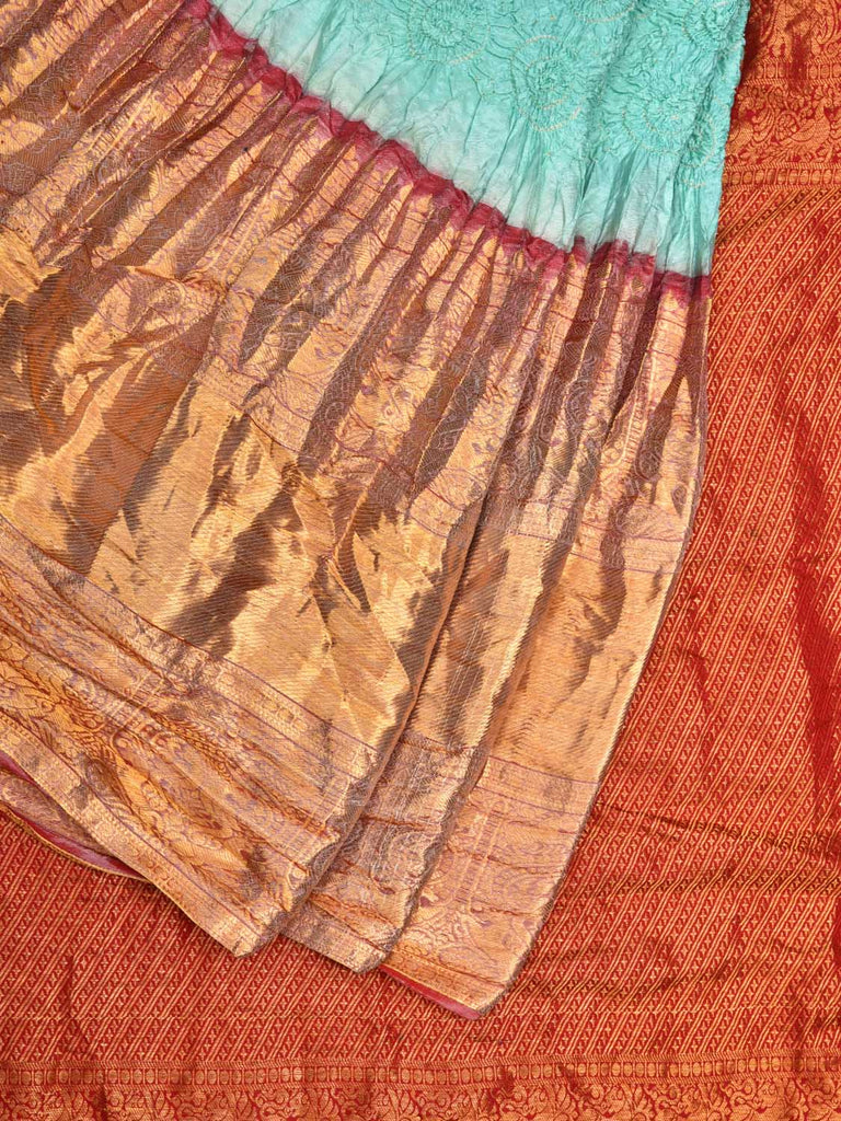 Turquoise Bandhani Kanchipuram Silk Handloom Saree with Big Border Design bn0319