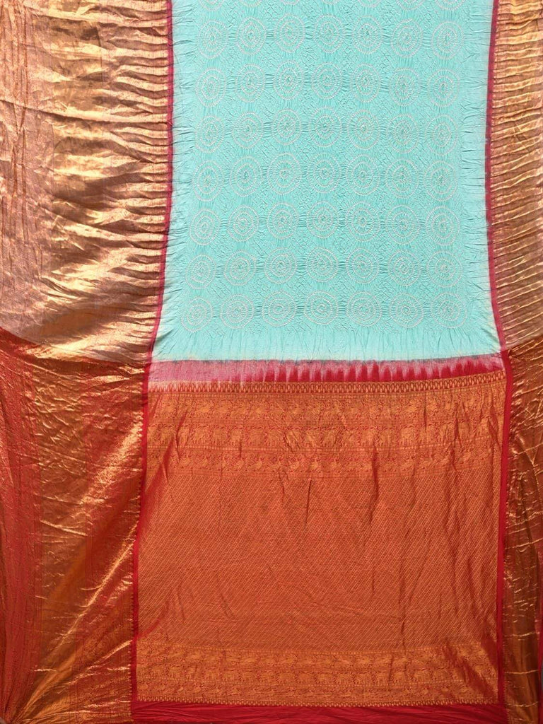 Turquoise Bandhani Kanchipuram Silk Handloom Saree with Big Border Design bn0319