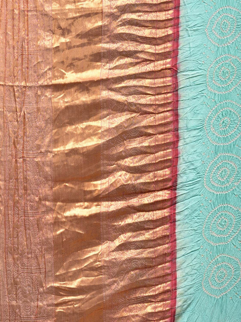 Turquoise Bandhani Kanchipuram Silk Handloom Saree with Big Border Design bn0319