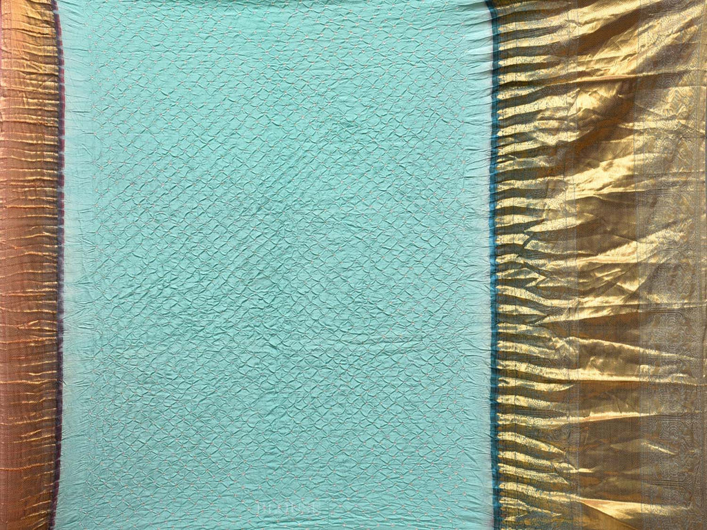 Turquoise Bandhani Kanchipuram Silk Handloom Saree with Big Border Design bn0319