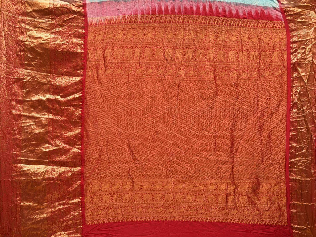 Turquoise Bandhani Kanchipuram Silk Handloom Saree with Big Border Design bn0319