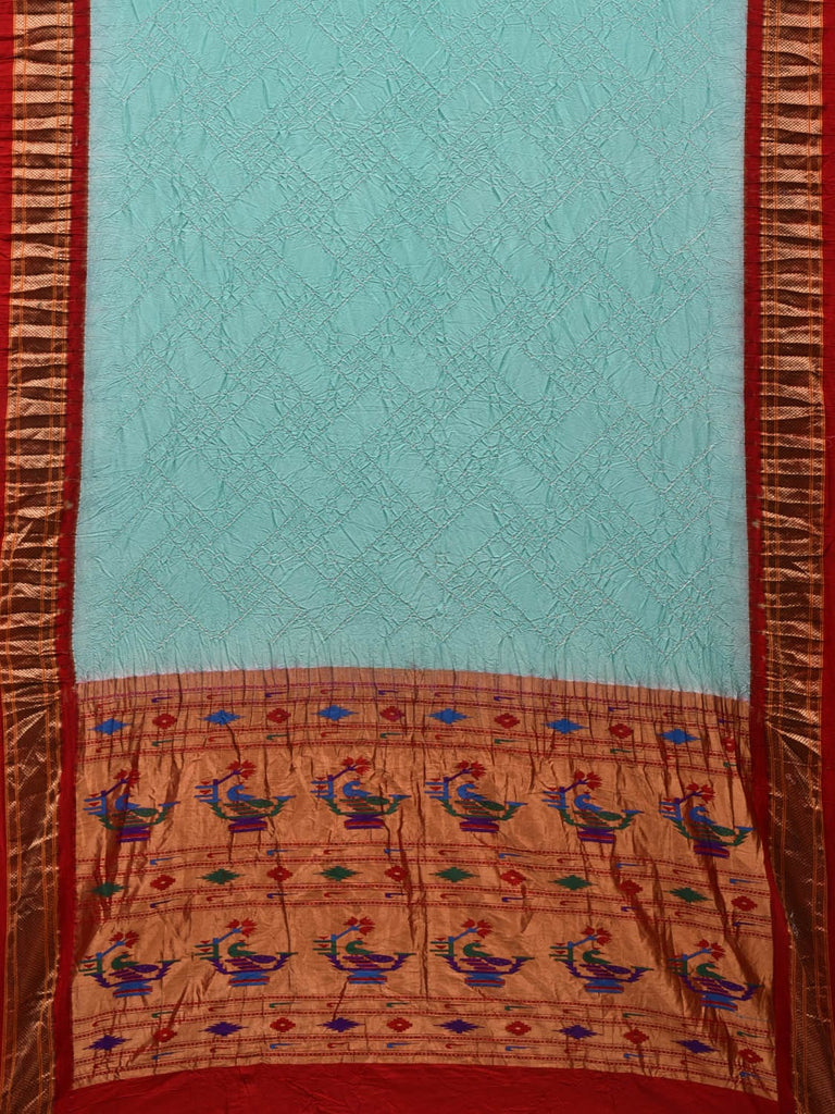 Turquoise Bandhani Paithani Silk Handloom Saree with Pallu Design bn0338