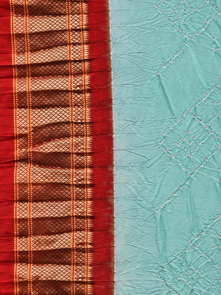 Turquoise Bandhani Paithani Silk Handloom Saree with Pallu Design bn0338