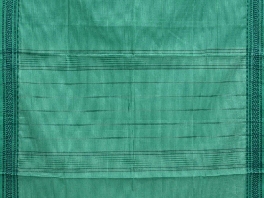 Turquoise Cotton Handloom Saree with Strips and Dobby Border Design o0236