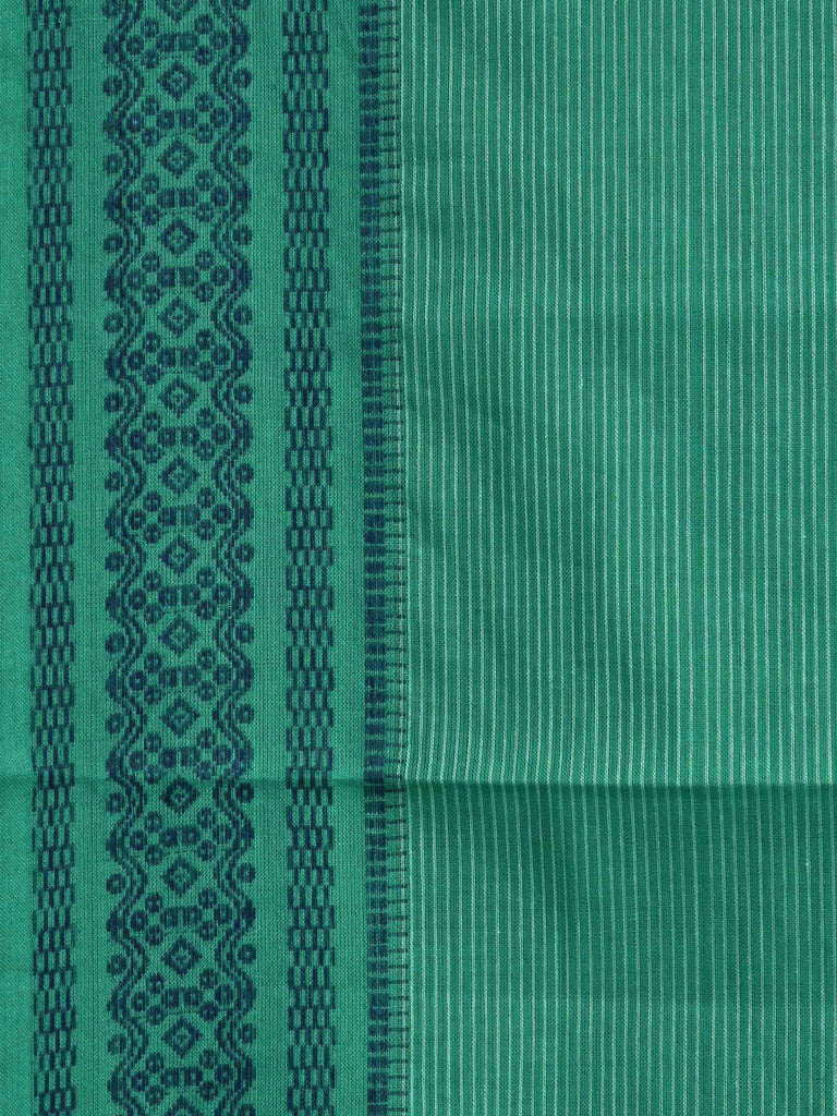 Turquoise Cotton Handloom Saree with Strips and Dobby Border Design o0236