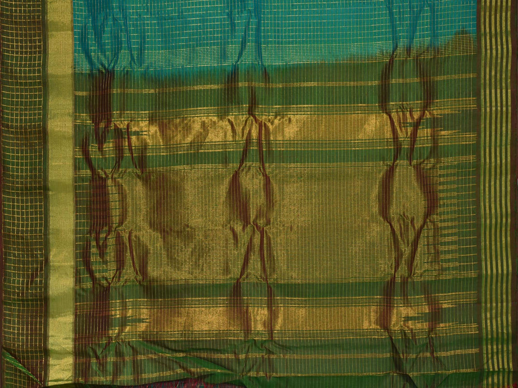 Turquoise Gadwal Silk Handloom Saree with Small Checks Design g0212