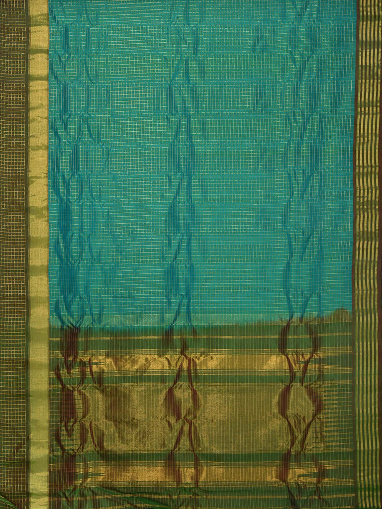 Turquoise Gadwal Silk Handloom Saree with Small Checks Design g0212