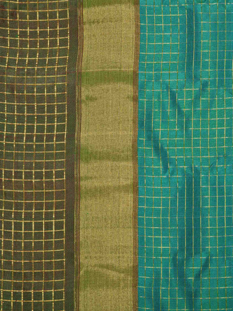 Turquoise Gadwal Silk Handloom Saree with Small Checks Design g0212
