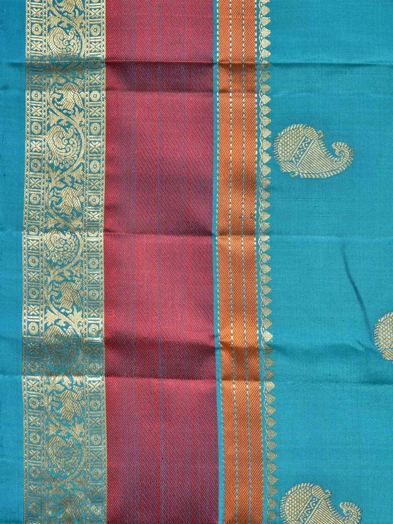 Turquoise Kanchipuram Silk Handloom Saree with Mango Buta Design K0425