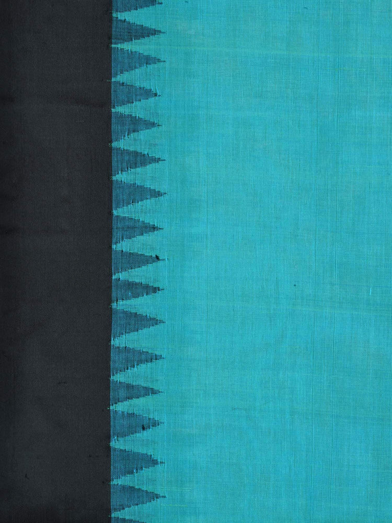 Turquoise Khadi Cotton Handloom Plain Saree with Temple Border Design kh0411