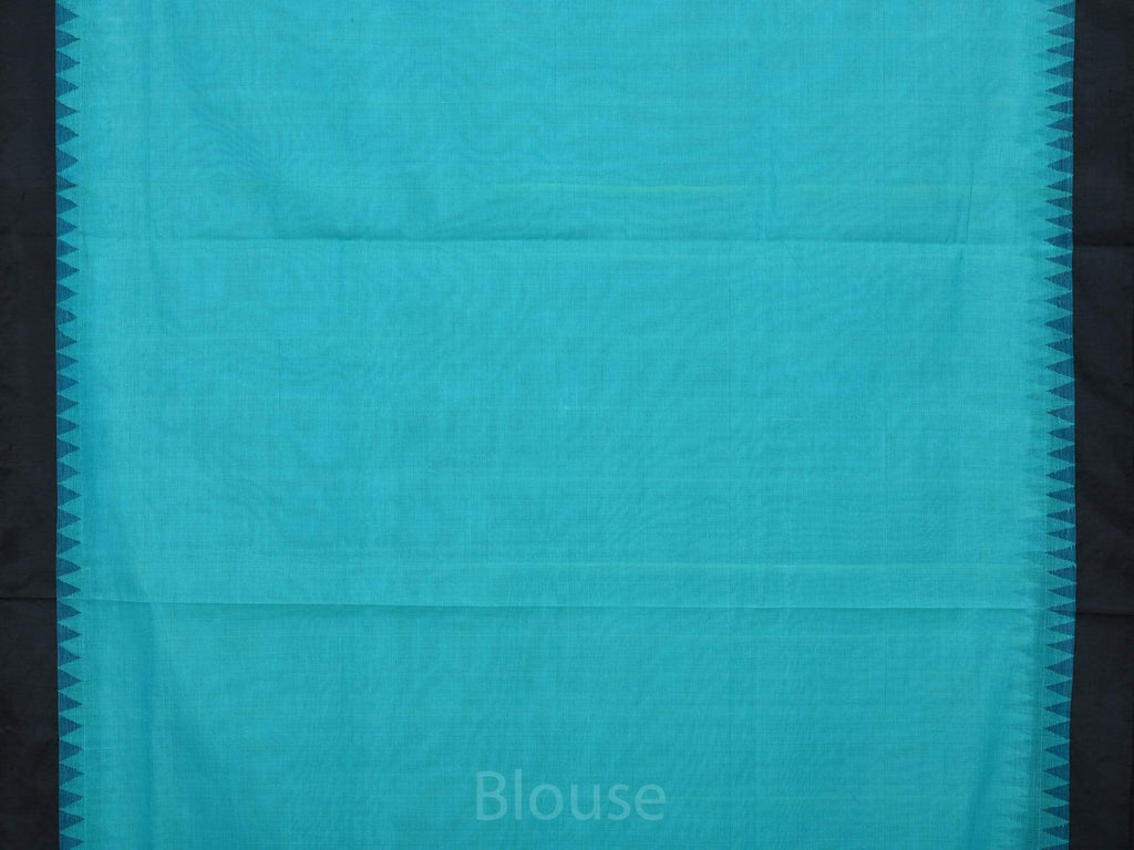 Turquoise Khadi Cotton Handloom Plain Saree with Temple Border Design kh0411