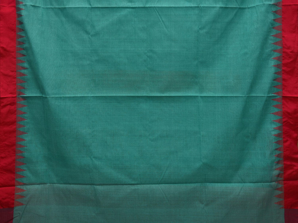 Turquoise Khadi Cotton Handloom Plain Saree with Temple Border Design kh0566