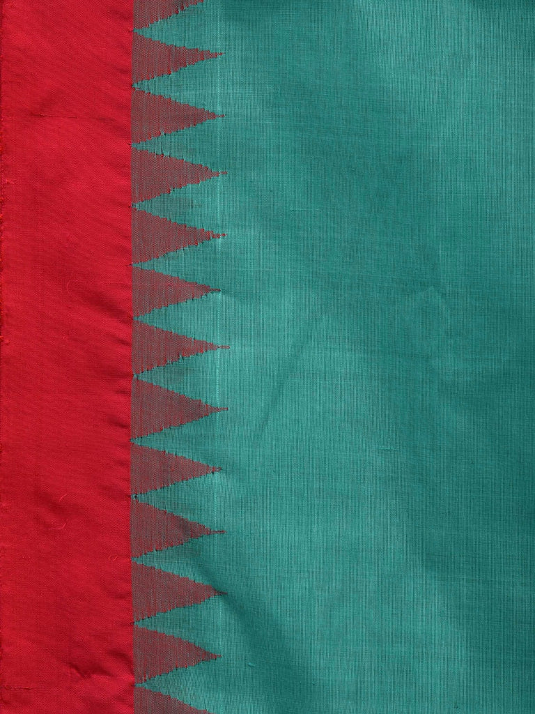 Turquoise Khadi Cotton Handloom Plain Saree with Temple Border Design kh0566