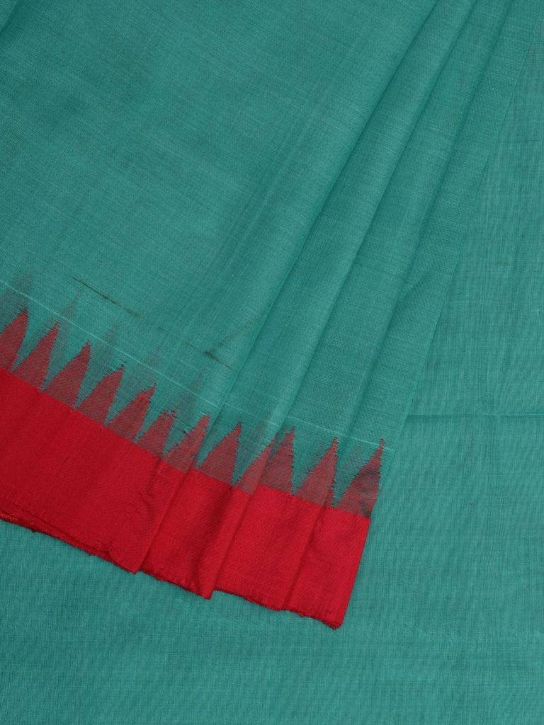 Turquoise Khadi Cotton Handloom Plain Saree with Temple Border Design kh0566