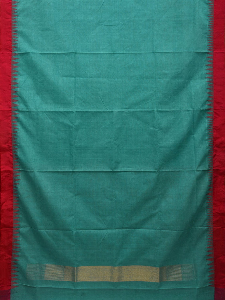Turquoise Khadi Cotton Handloom Plain Saree with Temple Border Design kh0566