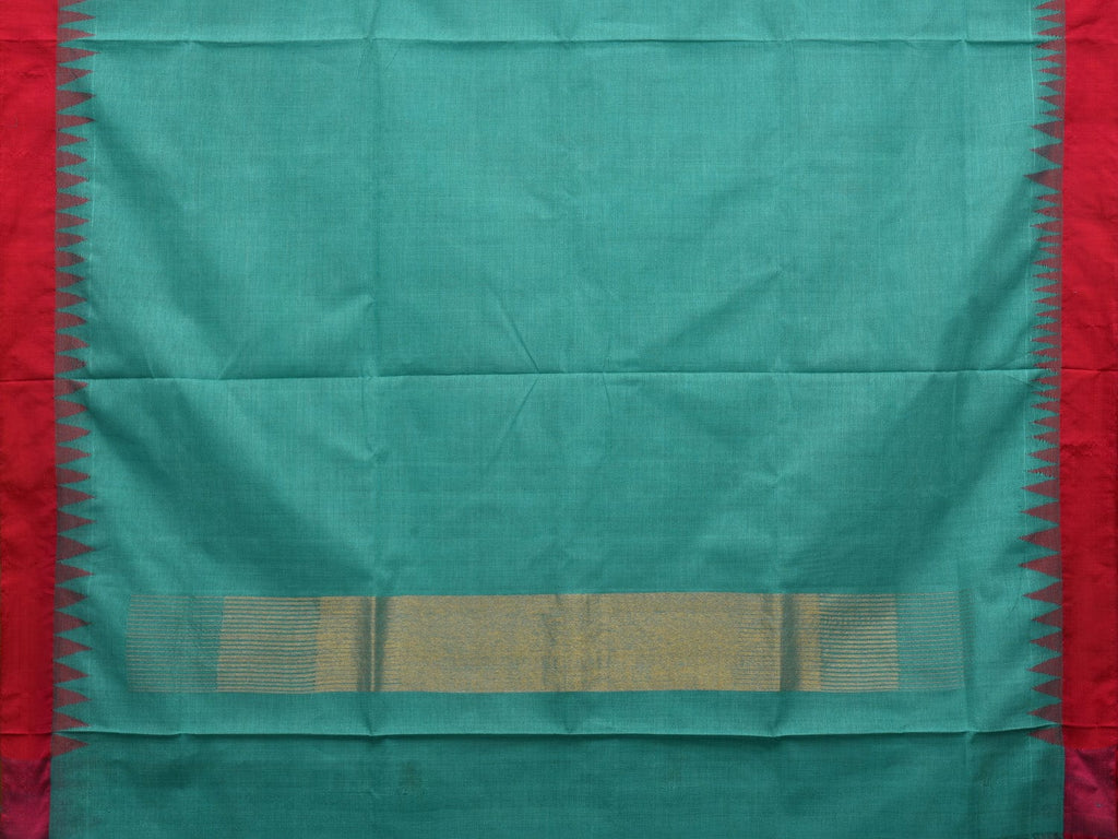 Turquoise Khadi Cotton Handloom Plain Saree with Temple Border Design kh0566