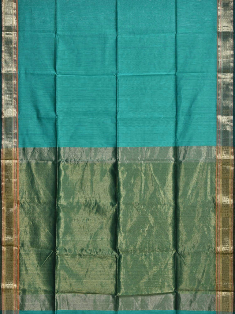 Turquoise Maheshwari Cotton Silk Handloom Saree with Border Design M0050