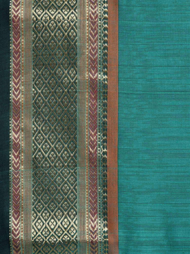 Turquoise Maheshwari Cotton Silk Handloom Saree with Border Design M0050