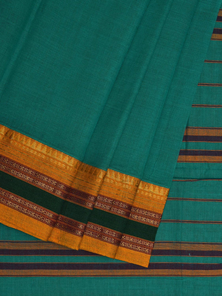 Turquoise Narayanpet Cotton Handloom Plain Saree with Traditional Border Design No Blouse np0611