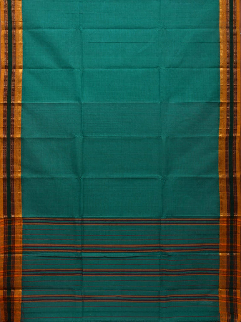 Turquoise Narayanpet Cotton Handloom Plain Saree with Traditional Border Design No Blouse np0611