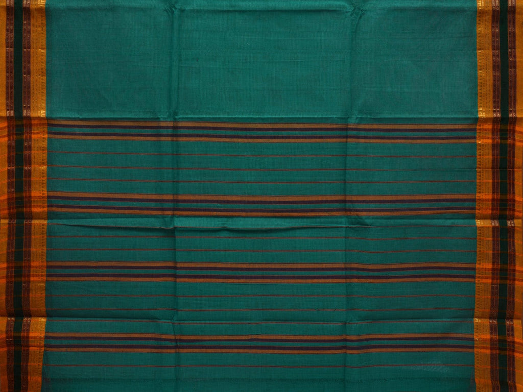 Turquoise Narayanpet Cotton Handloom Plain Saree with Traditional Border Design No Blouse np0611