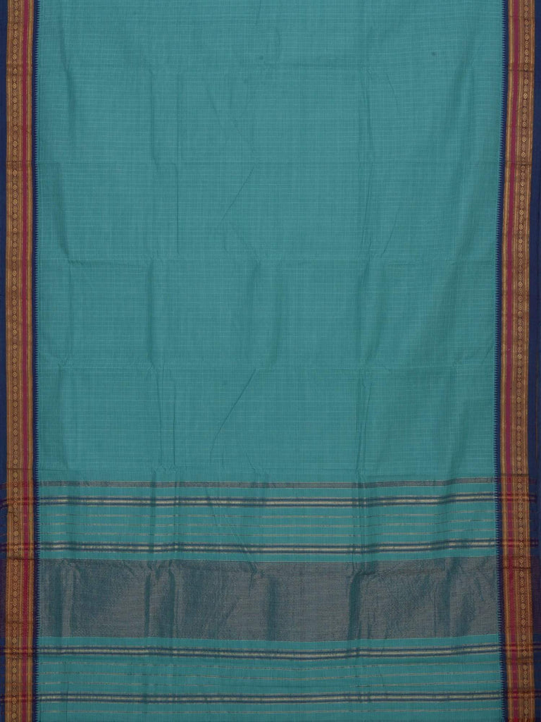 Turquoise Narayanpet Cotton Handloom Saree with Checks Design No Blouse Np0129