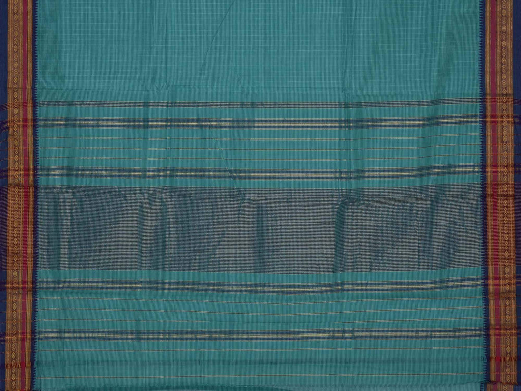 Turquoise Narayanpet Cotton Handloom Saree with Checks Design No Blouse Np0129