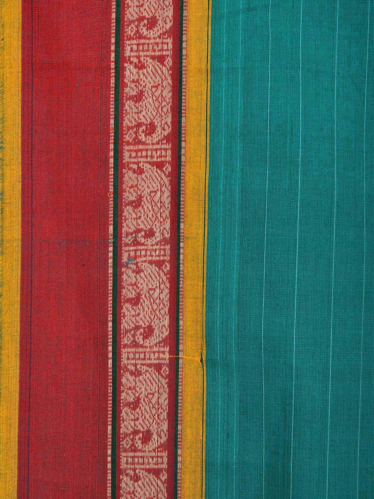 Turquoise Narayanpet Cotton Handloom Saree with Strips and Elephant Border Design No Blouse np0209