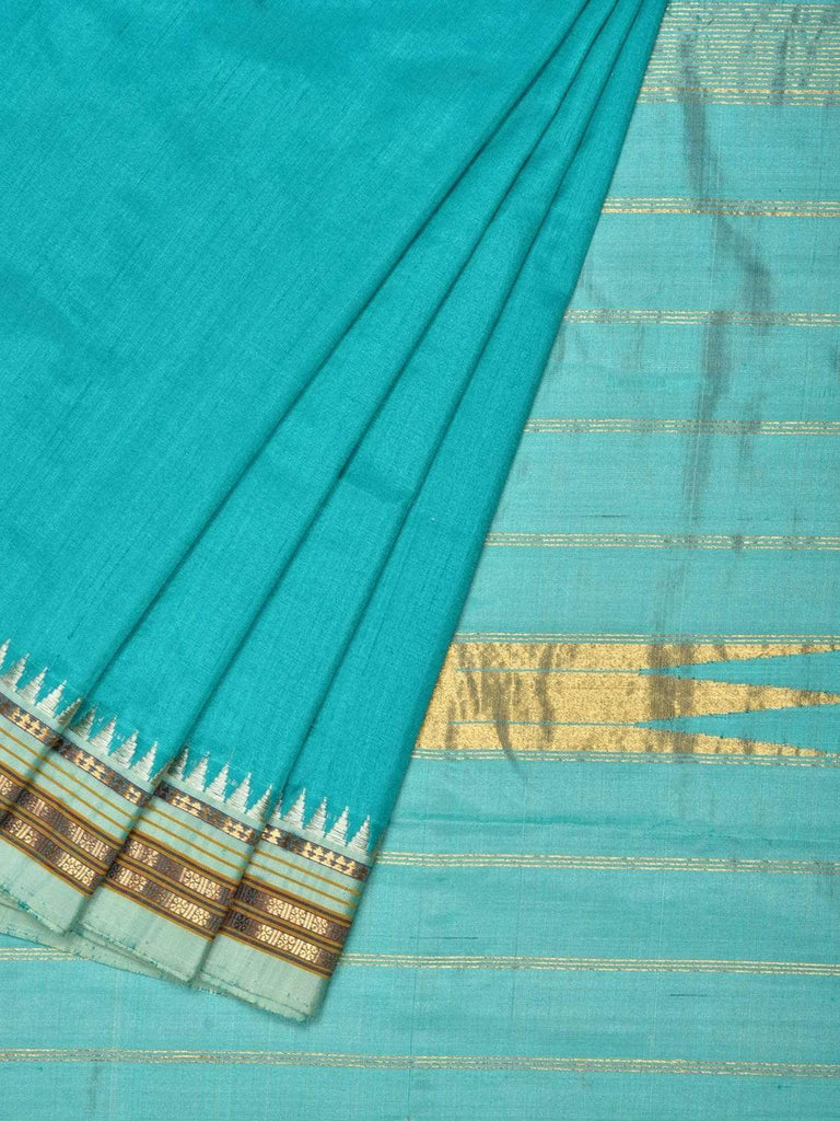 Turquoise Narayanpet Silk Handloom Saree with Contrast Pallu Design Np0235