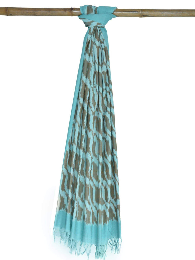 Turquoise Pochampally Ikat Cotton Handloom Dupatta with Diagonal Design ds1619