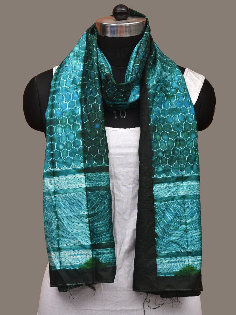 Turquoise Shibori Silk Handloom Stole with Honey Comb Design ds3104