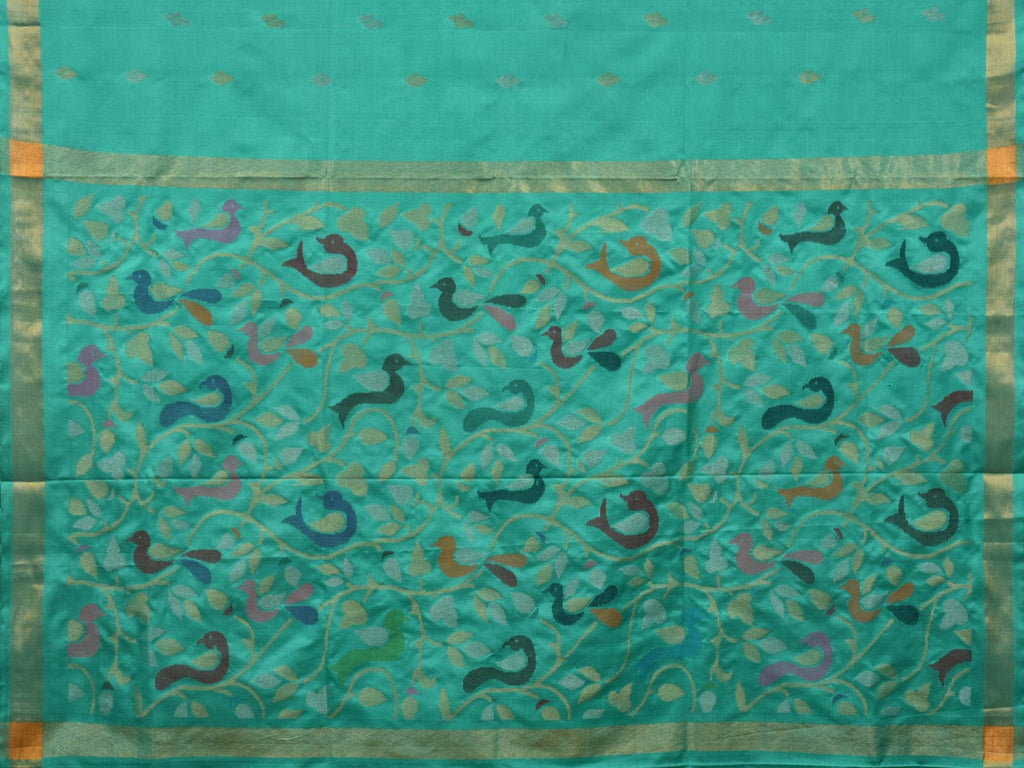 Turquoise Uppada Silk Handloom Saree with Birds Pallu Design u1901