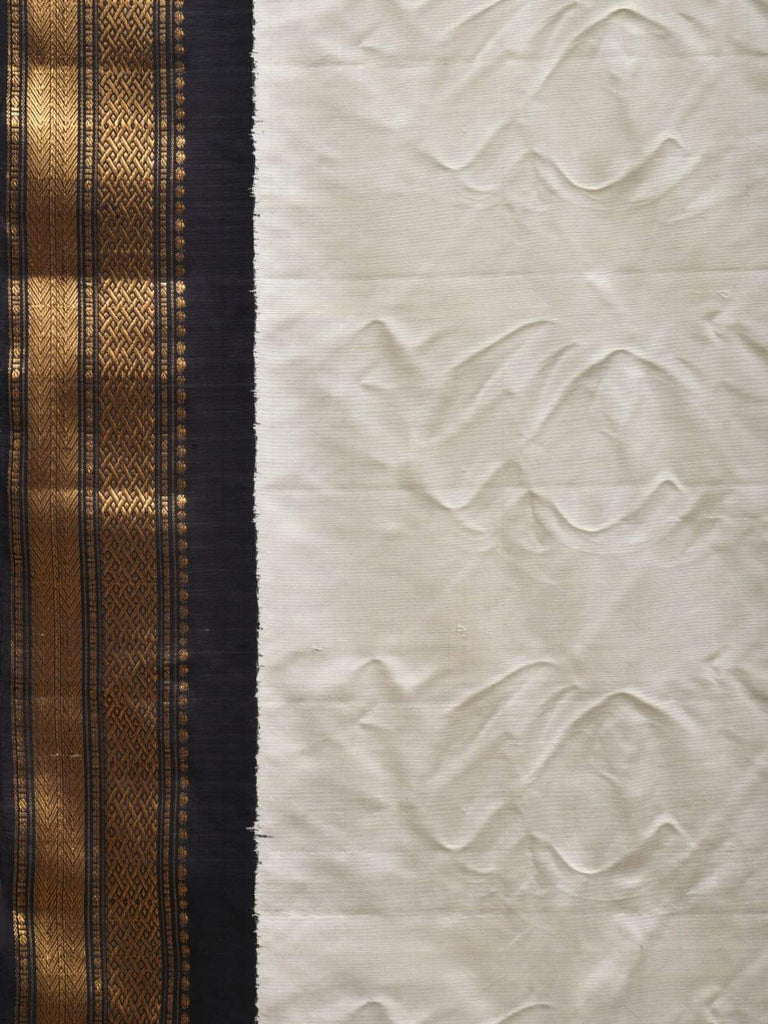 White and Black Gadwal Silk Handloom Saree with Mango Pallu Design g0272