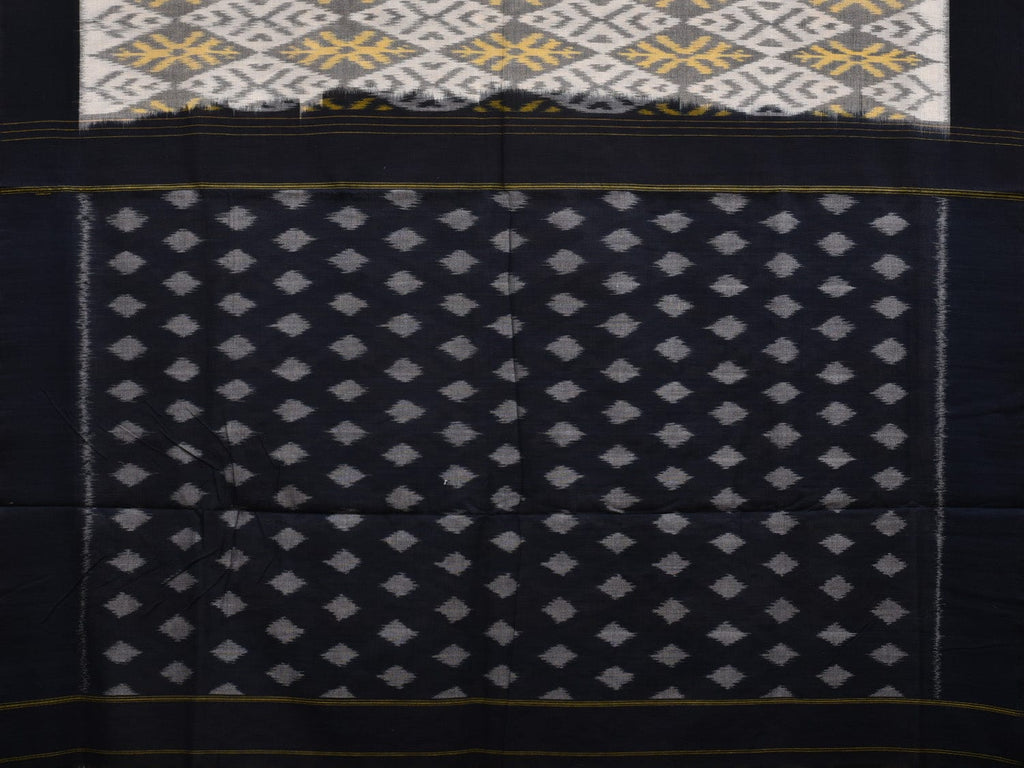White and Black Pochampally Ikat Cotton Handloom Saree with Grill Design i0654