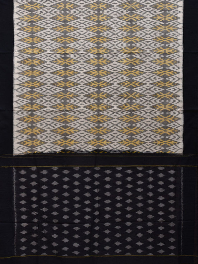 White and Black Pochampally Ikat Cotton Handloom Saree with Grill Design i0654