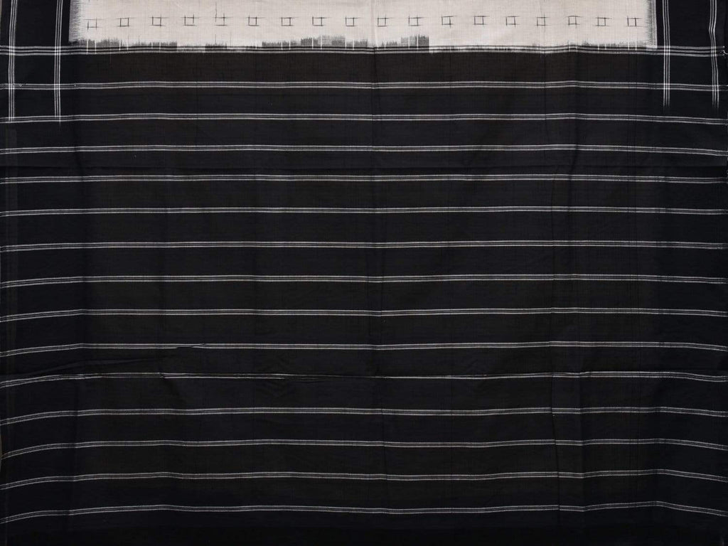 White and Black Pochampally Ikat Cotton Handloom Saree with Strips Pallu Design i0605