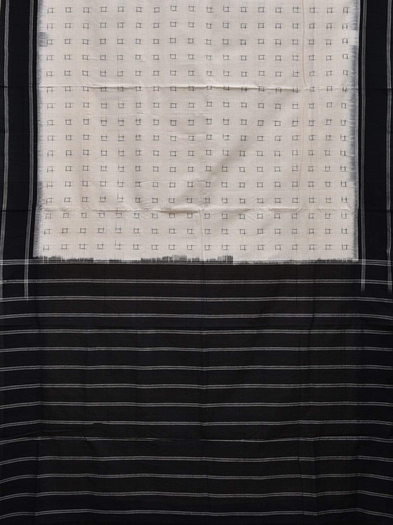 White and Black Pochampally Ikat Cotton Handloom Saree with Strips Pallu Design i0605
