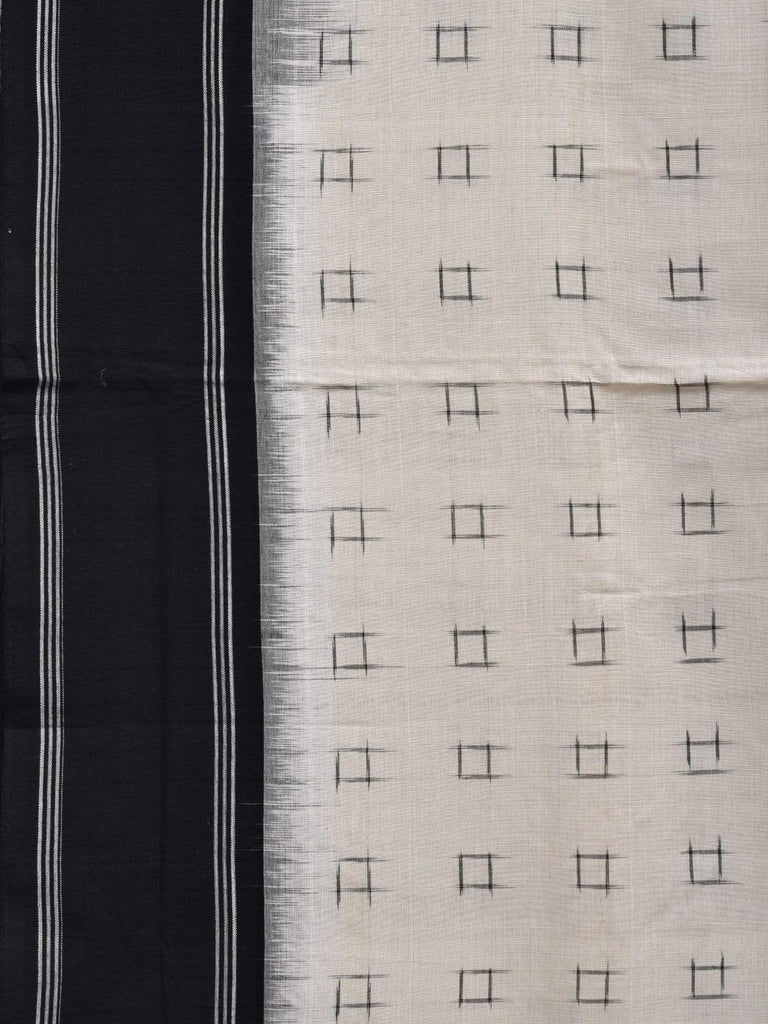 White and Black Pochampally Ikat Cotton Handloom Saree with Strips Pallu Design i0605
