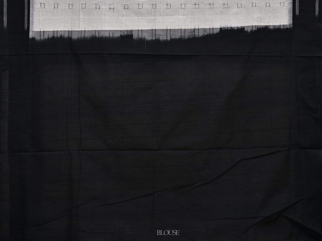 White and Black Pochampally Ikat Cotton Handloom Saree with Strips Pallu Design i0605