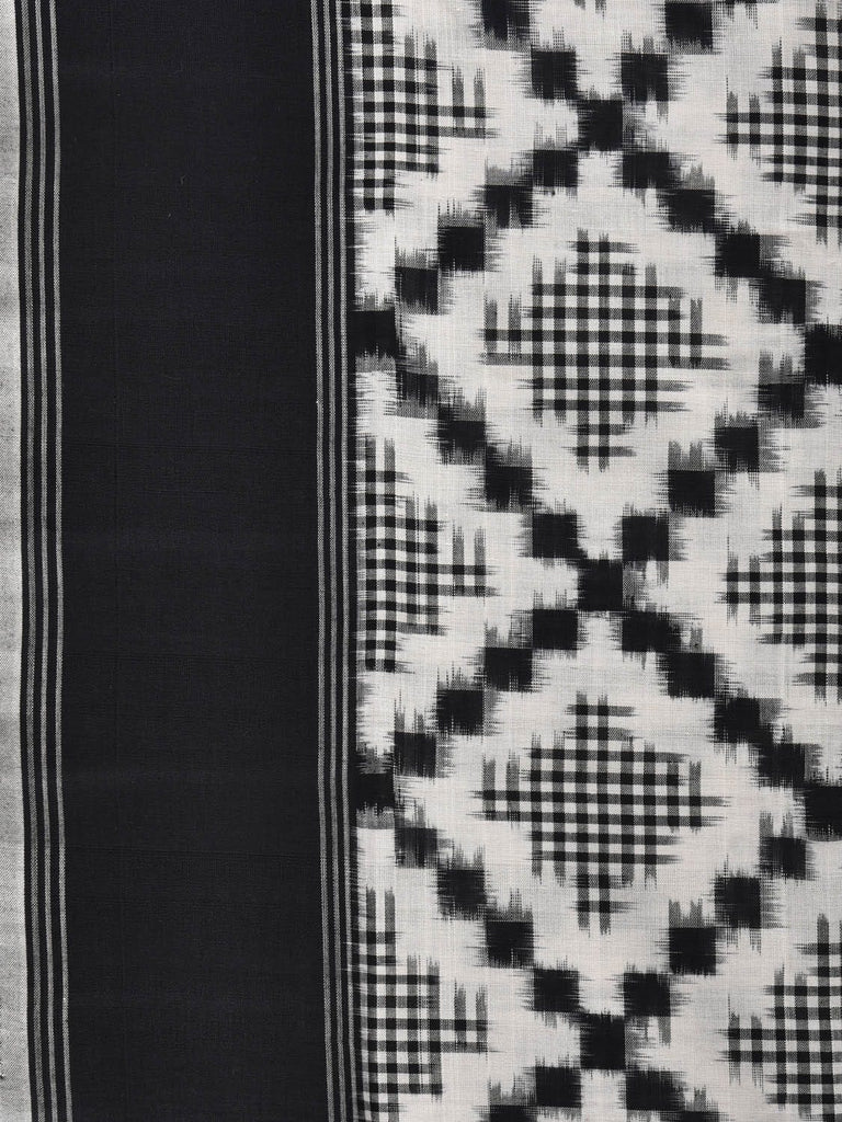 White and Black Pochampally Ikat Cotton Handloom Saree with Telia Design i0735