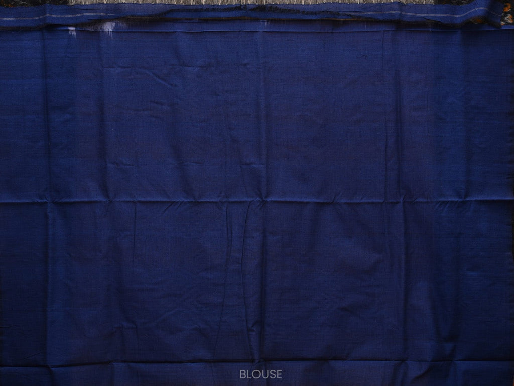 White and Blue Pochampally Ikat Cotton Handloom Saree with Border Design i0696