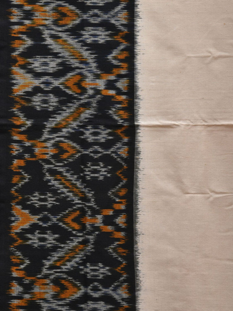 White and Blue Pochampally Ikat Cotton Handloom Saree with Border Design i0696