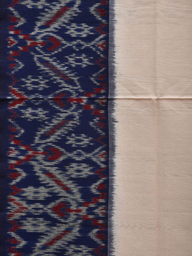 White and Blue Pochampally Ikat Cotton Handloom Saree with Border Design u0693