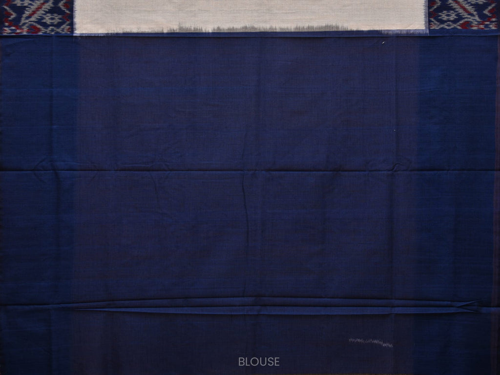White and Blue Pochampally Ikat Cotton Handloom Saree with Border Design u0693