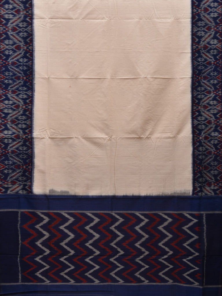 White and Blue Pochampally Ikat Cotton Handloom Saree with Border Design u0693