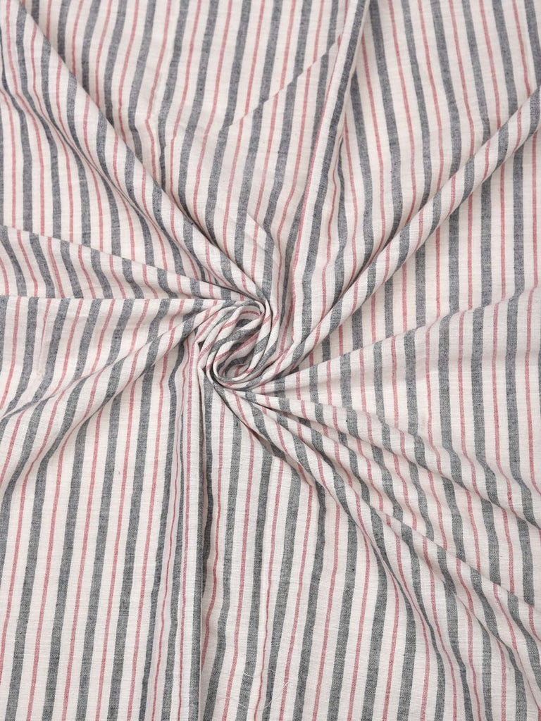White and Grey Cotton Handloom 2.5mts Fabric With Strips Design f0185